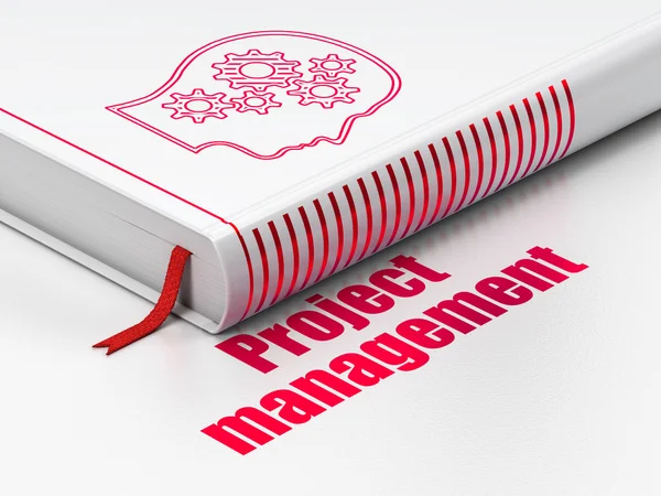 Finance concept: book Head With Gears, Project Management on white background — Stock Photo, Image