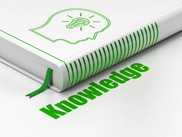 Bildungskonzept: Bücherkopf mit Glühbirne, Wissen auf weißem Hintergrund — Stockfoto
