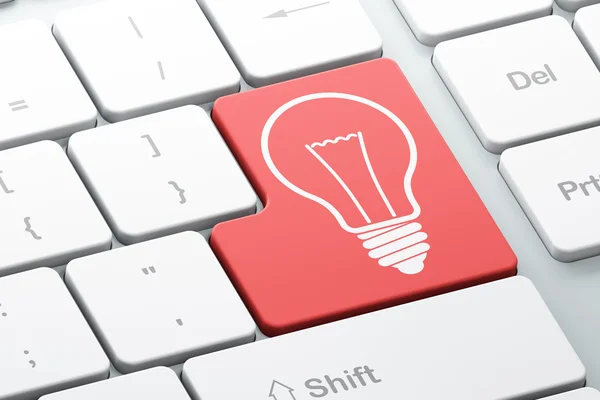 Business concept: Light Bulb on computer keyboard background — Stock Photo, Image