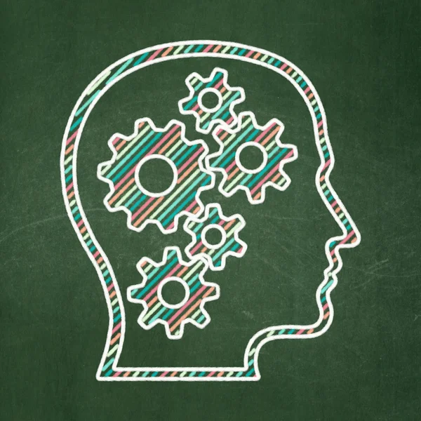 Information concept: Head With Gears on chalkboard background — Stock Photo, Image