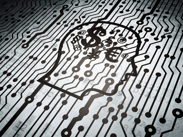 Advertising concept: circuit board with Head With Finance Symbol — Stock Photo, Image