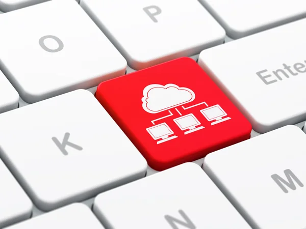 Cloud-Netzwerkkonzept: Cloud-Netzwerk auf Computertastatur-Hintergrund — Stockfoto