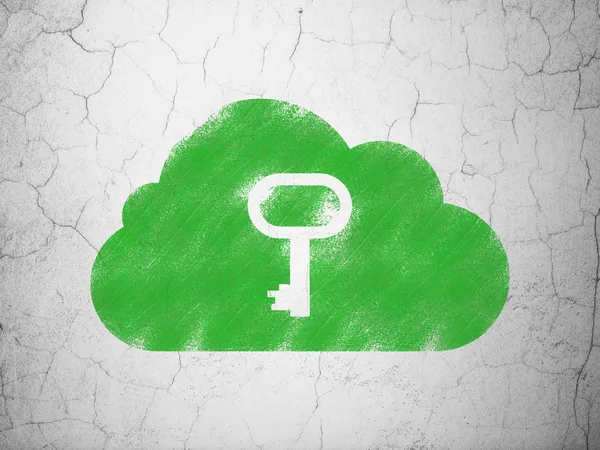 Cloud-Netzwerkkonzept: Cloud mit Schlüssel auf Wandhintergrund — Stockfoto