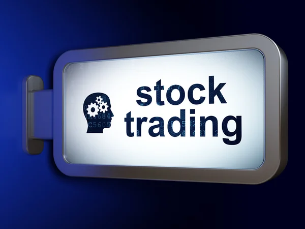Business concept: Stock Trading e Head With Gears su sfondo cartellone — Foto Stock