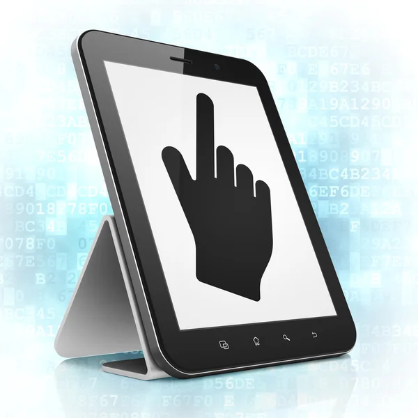 Web ontwikkelingsconcept: muiscursor op tablet pc-computer — Stockfoto