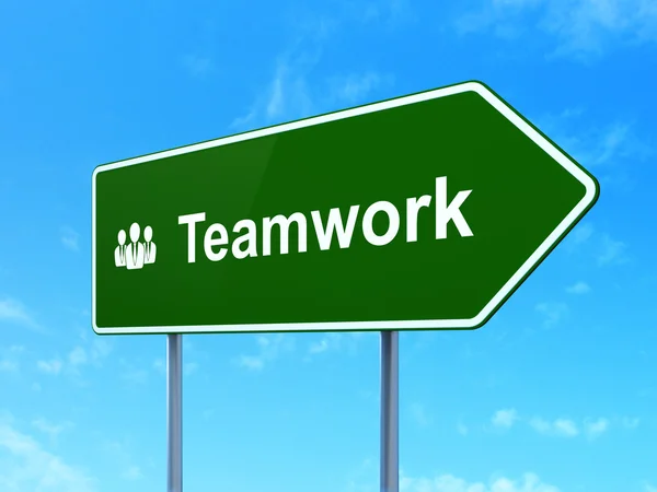 Finance concept: Teamwork and Business People on road sign background — Stock Photo, Image