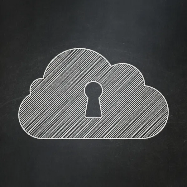 Cloud nätverkskoncept: molnet med nyckelhålet på svarta tavlan bakgrund — Stockfoto