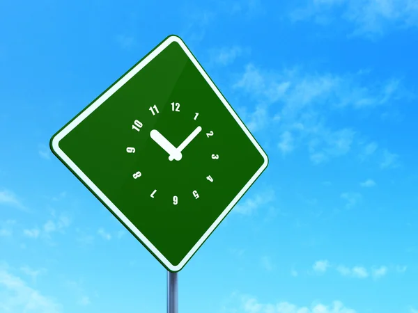 Timeline concept: Clock on road sign background — Stock Photo, Image