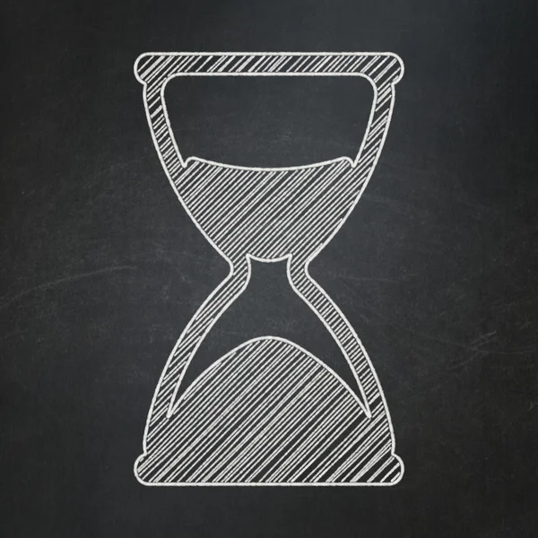 Tid koncept: timglas på svarta tavlan bakgrund — Stockfoto