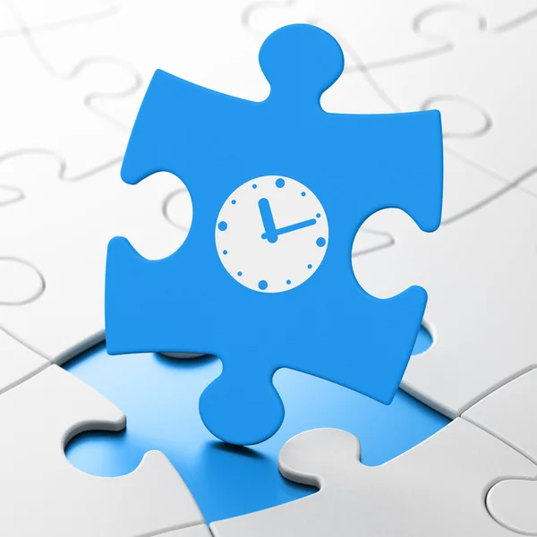Timeline-Konzept: Uhr auf Rätselhintergrund — Stockfoto