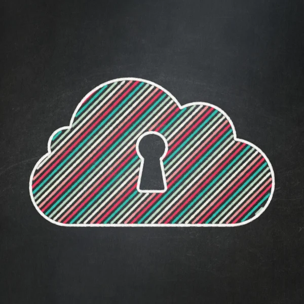 Cloud technology concept: Cloud With Keyhole on chalkboard background — Stock Photo, Image