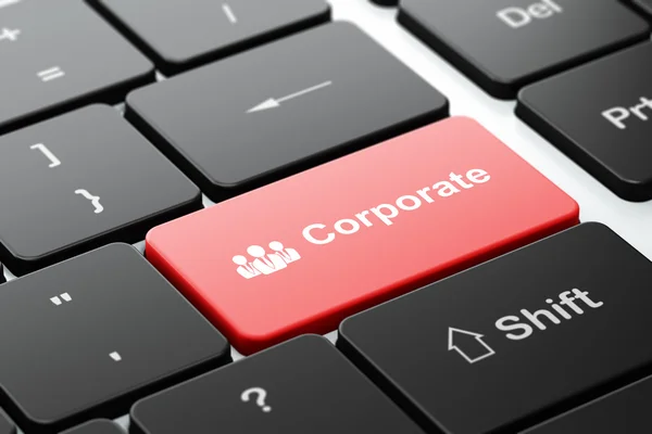 Concepto de negocio: Business People y Corporate en el fondo del teclado del ordenador — Foto de Stock