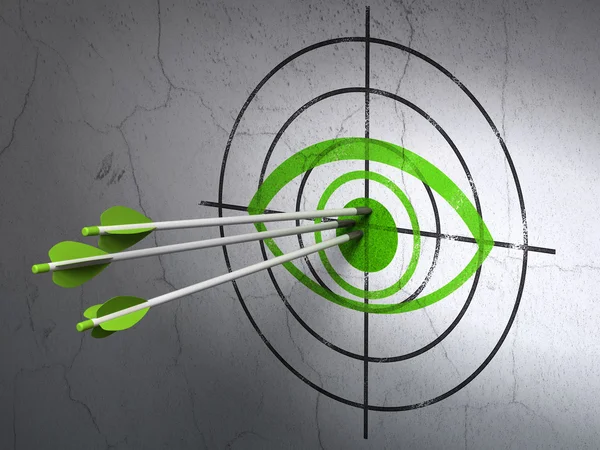 Privacy concept: arrows in Eye target on wall background — Stock Photo, Image