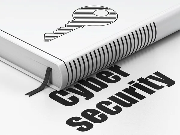 Concept de protection : livre clé, cybersécurité sur fond blanc — Photo