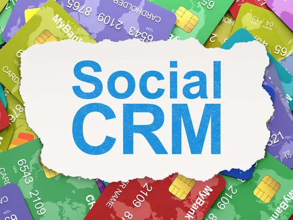 Conceito de negócio: CRM social em fundo de cartão de crédito — Fotografia de Stock