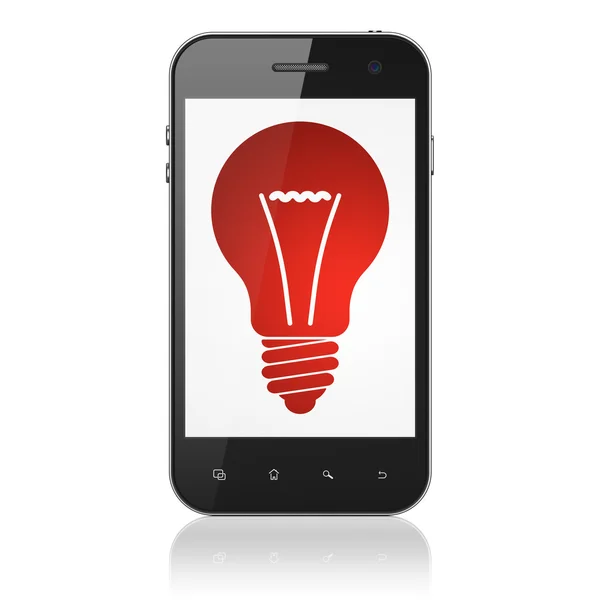 Concept d'entreprise : Ampoule sur smartphone — Photo