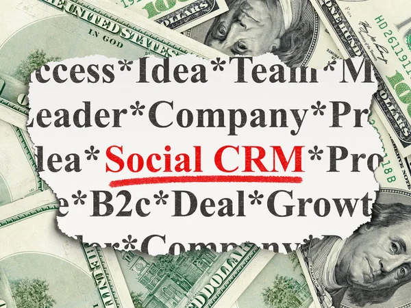 Concept d'entreprise : CRM social sur fond d'argent — Photo