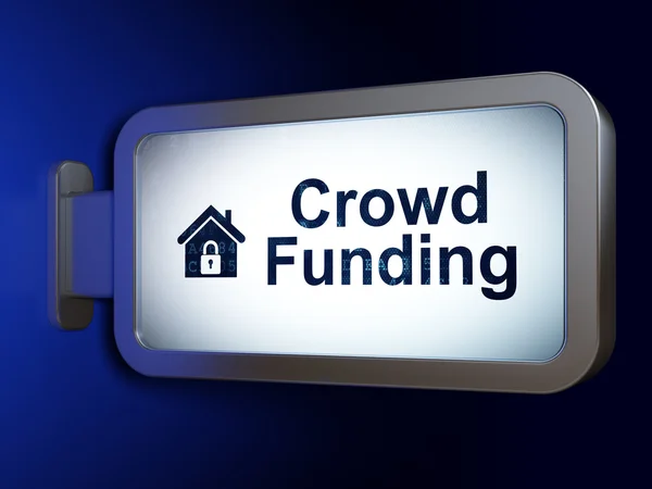 Concepto financiero: Crowd Funding y Home en el fondo de la valla publicitaria — Foto de Stock
