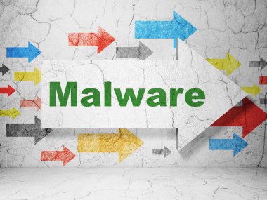 güvenlik kavramı: grunge duvar arka plan üzerinde malware ile ok