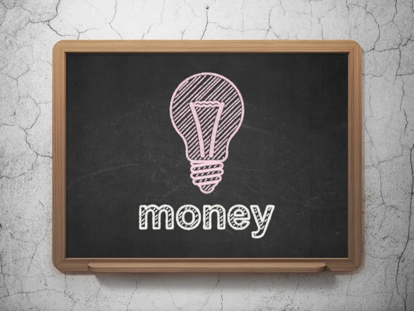 Business concept: Light Bulb and Money on chalkboard background — Stock Photo, Image