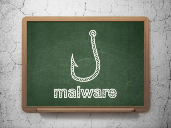 Security concept: Fishing Hook and Malware on chalkboard background — Stock Photo, Image