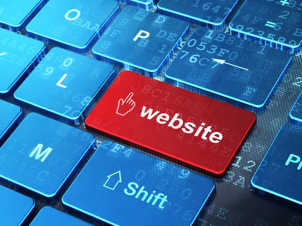 Concetto di Web design: cursore del mouse e sito Web su sfondo tastiera del computer — Foto Stock