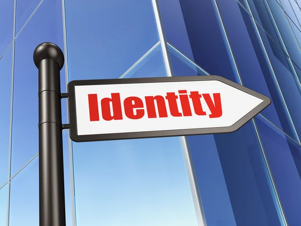 Veiligheidsconcept: identiteit op achtergrond gebouw ondertekenen — Stockfoto