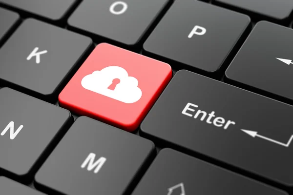 Cloud computing concept: Cloud With Keyhole on computer keyboard background — Stock Photo, Image