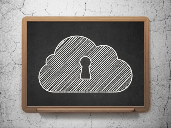 Cloud networking concept: Cloud With Keyhole on chalkboard background — Stock Photo, Image