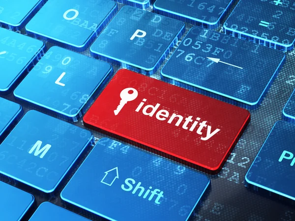 Concetto di sicurezza: chiave e identità su sfondo tastiera del computer — Foto Stock