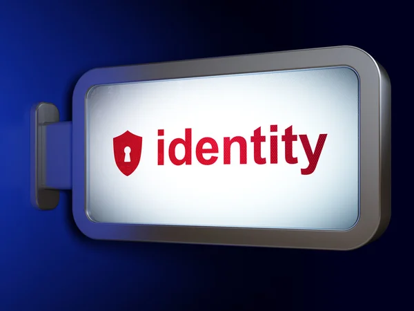 安全コンセプト: アイデンティティおよび盾に鍵穴をビルボードの背景 — ストック写真