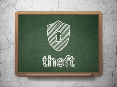 güvenlik kavramı: anahtar deliği ve hırsızlık kara tahta arka plan ile kalkan