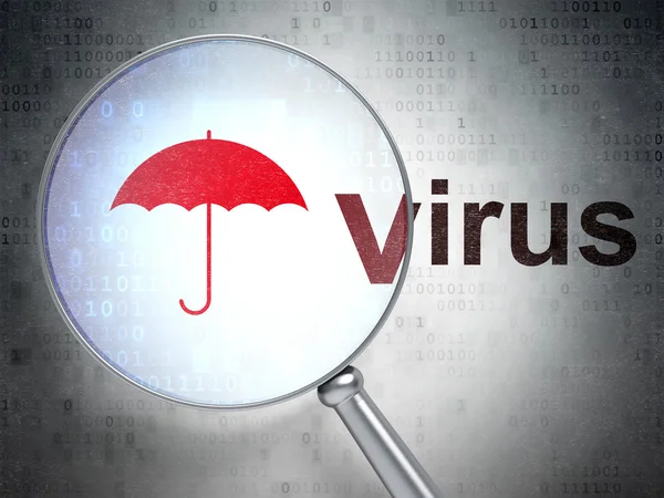 Conceito de privacidade: guarda-chuva e vírus com vidro óptico — Fotografia de Stock