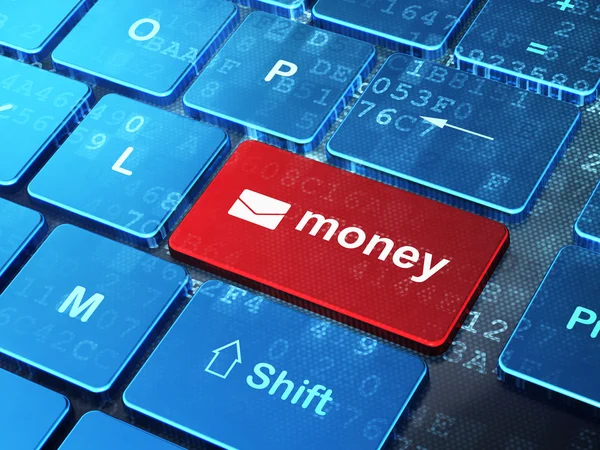 Conceito de negócio: Email e dinheiro no fundo do teclado do computador — Fotografia de Stock
