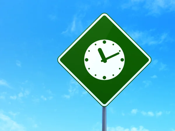 Timeline concept: Clock on road sign background — Stock Photo, Image