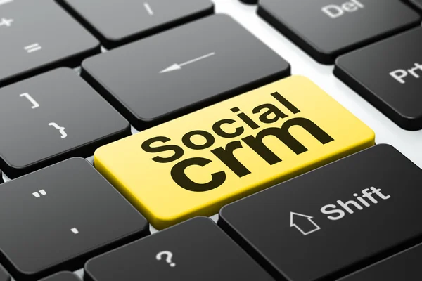Obchodní koncept: SOCIAL CRM na pozadí klávesnice počítače — Stock fotografie