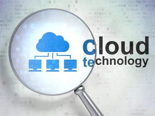 云技术的概念： 云网络和云计算技术与光学玻璃 — 图库照片