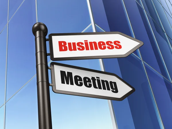Conceito de finanças: assinar Business Meeting on Building background — Fotografia de Stock