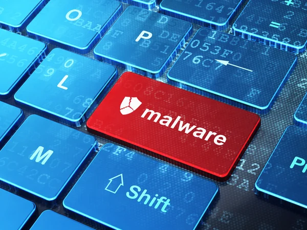 Veiligheidsconcept: gebroken schild en malware op de computer toetsenbord achtergrond — Stockfoto