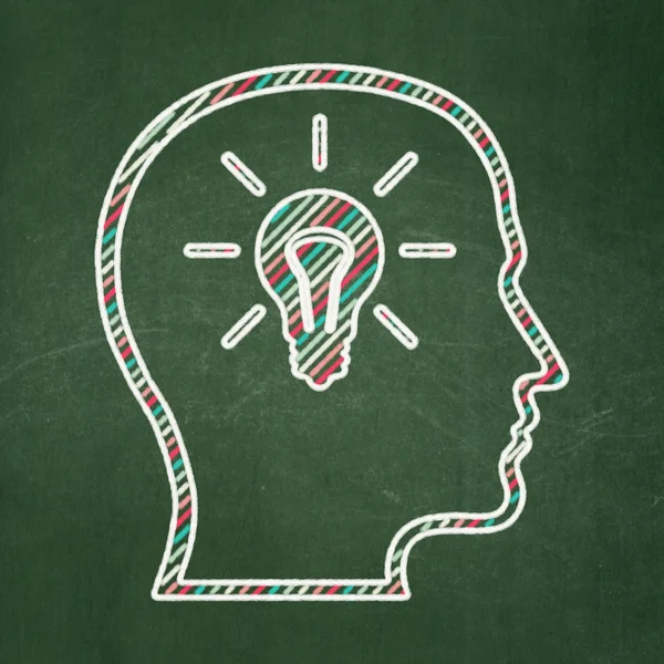 Education concept: Head With Lightbulb on chalkboard background — Stock Photo, Image