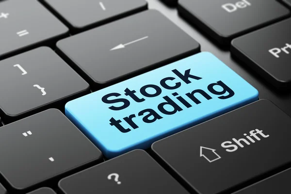 Conceito de finanças: Stock Trading no fundo do teclado do computador — Fotografia de Stock