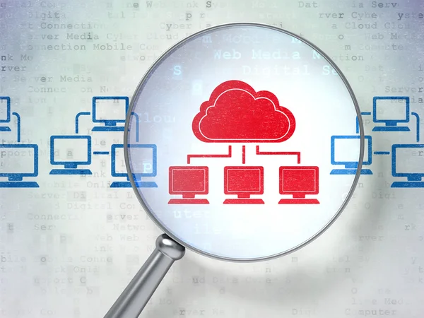 Concepto de computación en nube: tecnología en nube con vidrio óptico sobre fondo digital —  Fotos de Stock