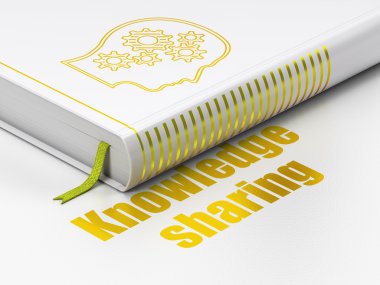 Eğitim kavramı: kitap ile Dişliler, baş beyaz zemin üzerine bilgi