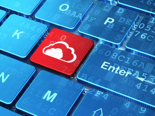 Ağ kavramı bulut: bulut bilgisayar klavye arka plan üzerinde — Stok fotoğraf