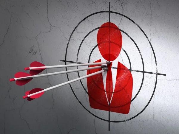 News concept: arrows in Business Man target on wall background — Stock Photo, Image