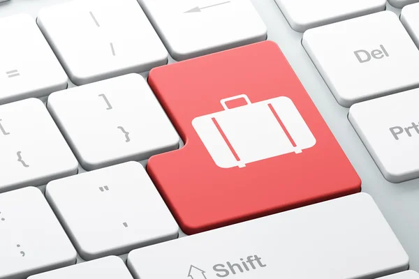 Vacation concept: Bag on computer keyboard background — Stock Photo, Image