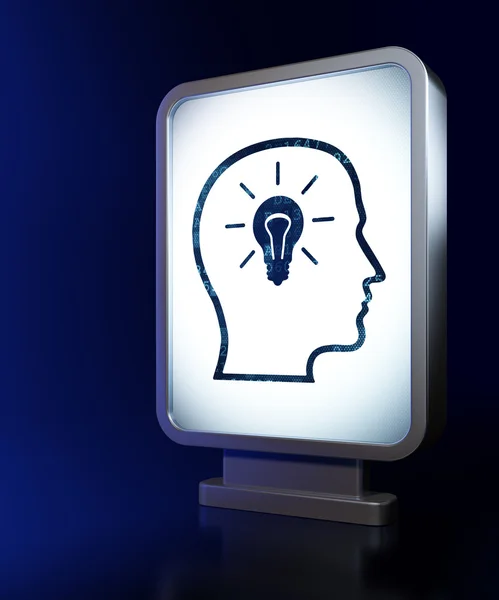 Education concept: Head With Lightbulb on billboard background — Stock Photo, Image