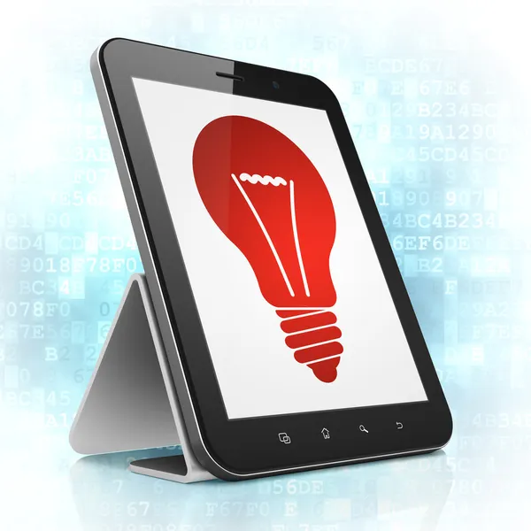 Finance concept: Light Bulb on tablet pc computer — Stock Photo, Image