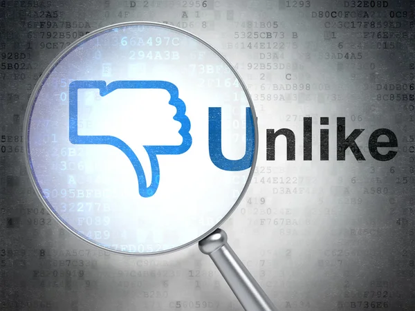 Social media concept: Thumb Down and Unlike with optical glass — Stock Photo, Image