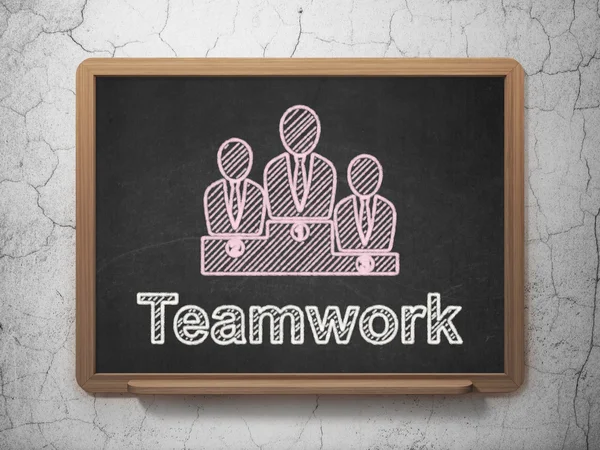 Finanční koncept: obchodní tým a týmová práce na tabuli pozadí — Stock fotografie